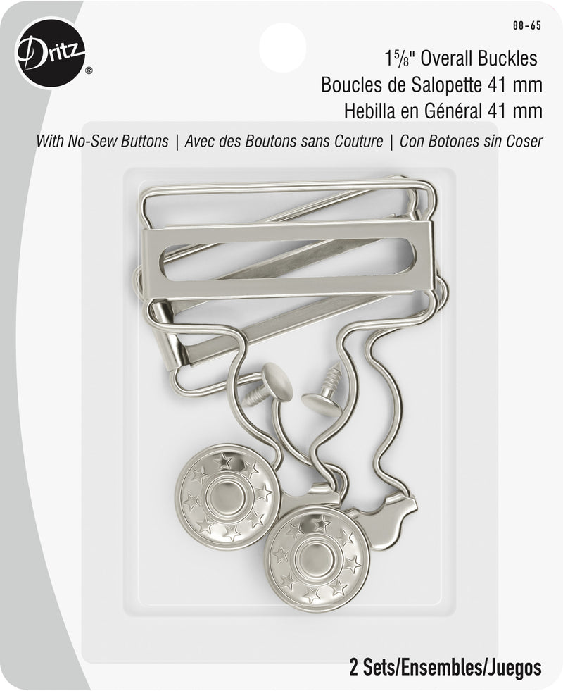 Load image into Gallery viewer, 88-65|Dritz 1-5/8" Overall Buckles with No-Sew Buttons, Nickel, 2 pc