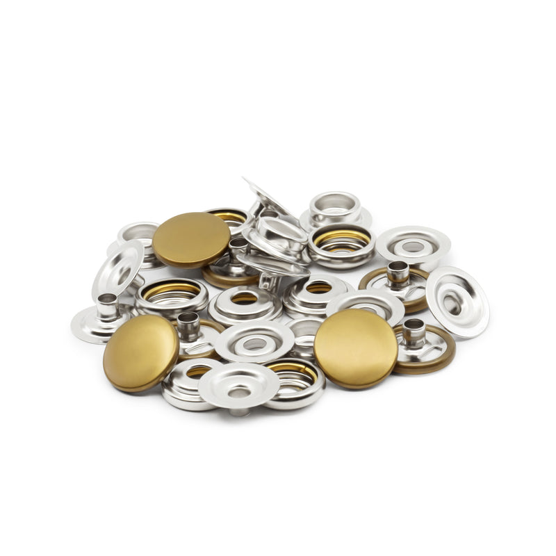 Cargue la imagen en el visor de la galería, 5-38|Dritz 5/8" Heavy Duty Snaps, 7 Sets, Antique brass