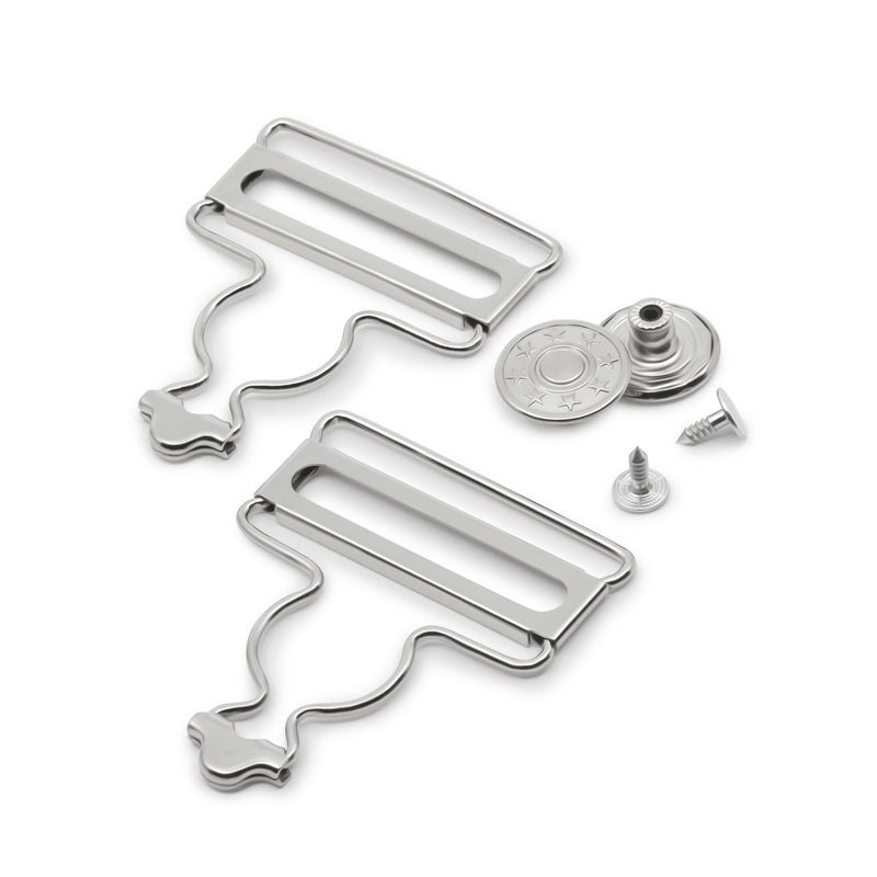 Load image into Gallery viewer, 88-65|Dritz 1-5/8" Overall Buckles with No-Sew Buttons, Nickel, 2 pc