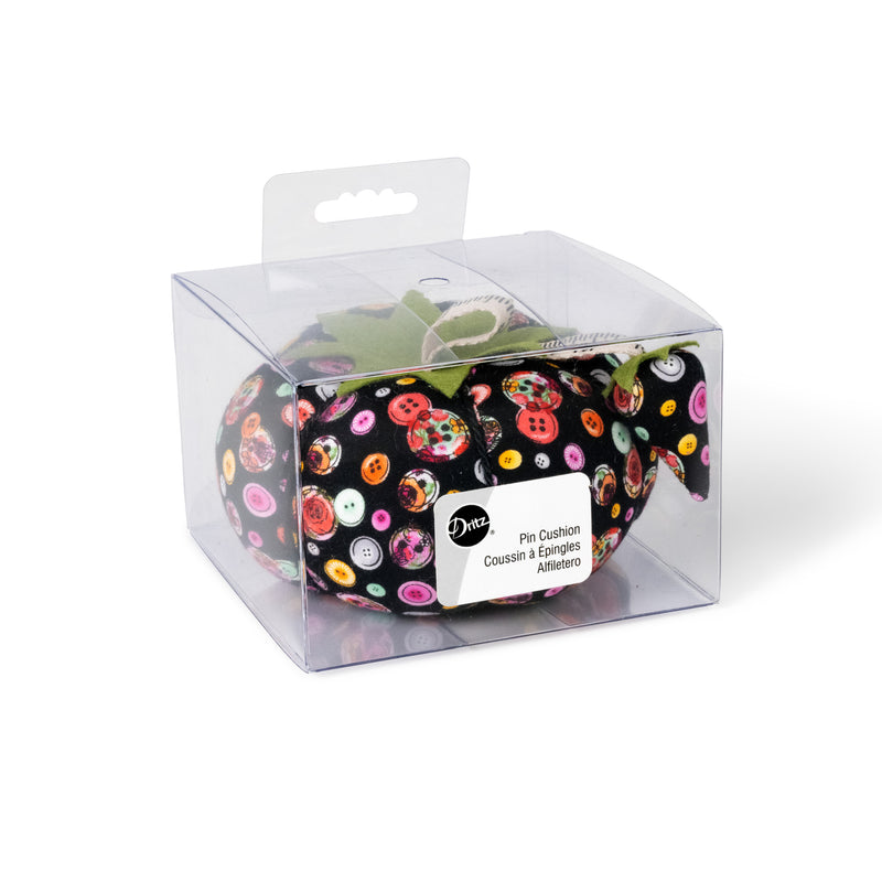 Load image into Gallery viewer, Z00697-221|Dritz 4" Tomato Pin Cushion, Black Button Print