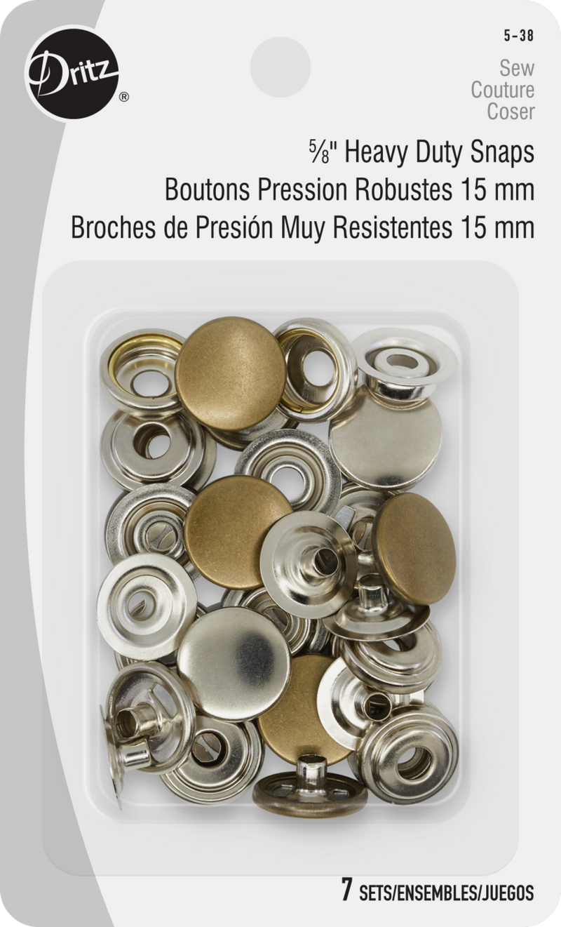 Cargue la imagen en el visor de la galería, 5-38|Dritz 5/8" Heavy Duty Snaps, 7 Sets, Antique brass