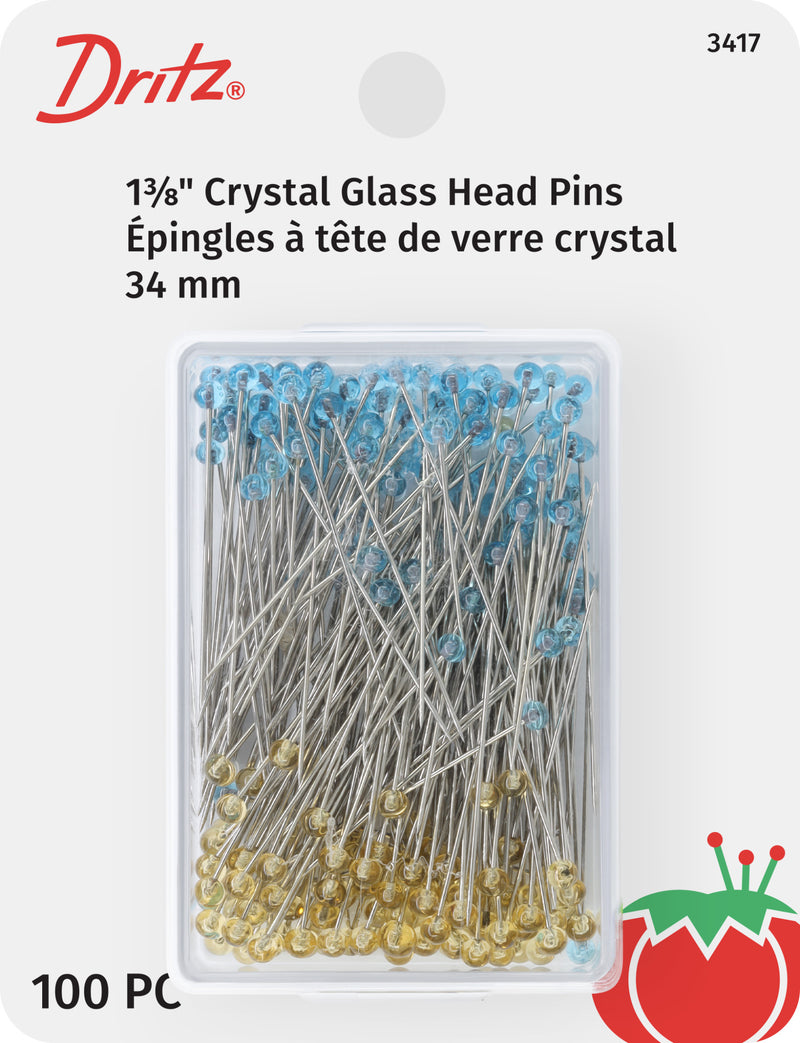 Load image into Gallery viewer, 3417|Dritz Crystal Glass Head Pins, Blue & Yellow, 100 pc, 1-3/8"