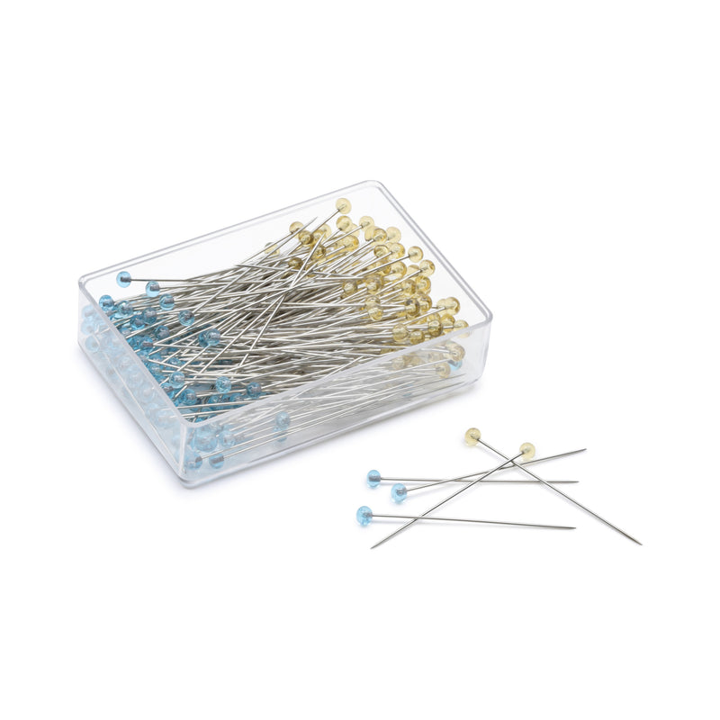 Load image into Gallery viewer, 3417|Dritz Crystal Glass Head Pins, Blue & Yellow, 100 pc, 1-3/8"