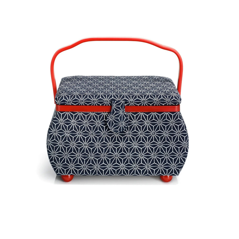 Load image into Gallery viewer, 612031|Prym Curved Sewing Basket, Large, Navy & Red Geometric