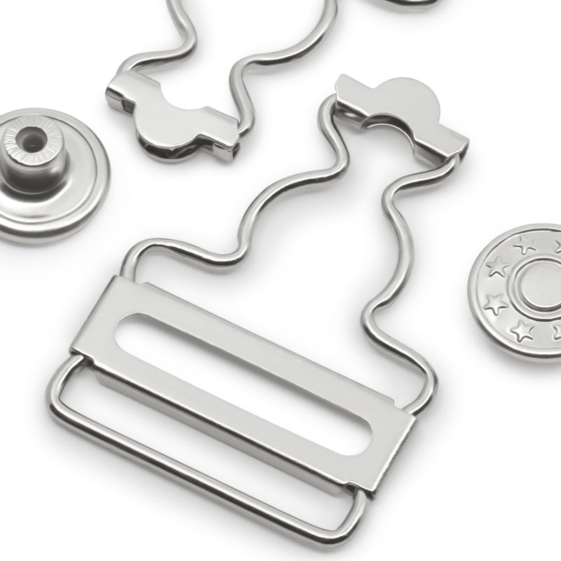 Cargue la imagen en el visor de la galería, 7-65|Dritz 1" Overall Buckles with No-Sew Buttons, Nickel, 2 pc