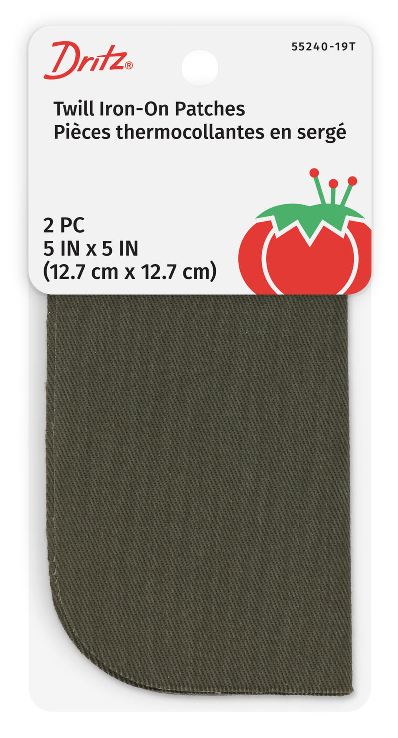 Cargue la imagen en el visor de la galería, 55240-19T|Dritz Twill Iron-On Patches, 5" x 5", 2 pc, Olive