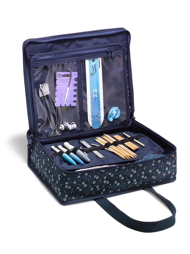 Load image into Gallery viewer, 612642|Prym All-in-One Craft Organizer Bag, Navy Sakura Floral