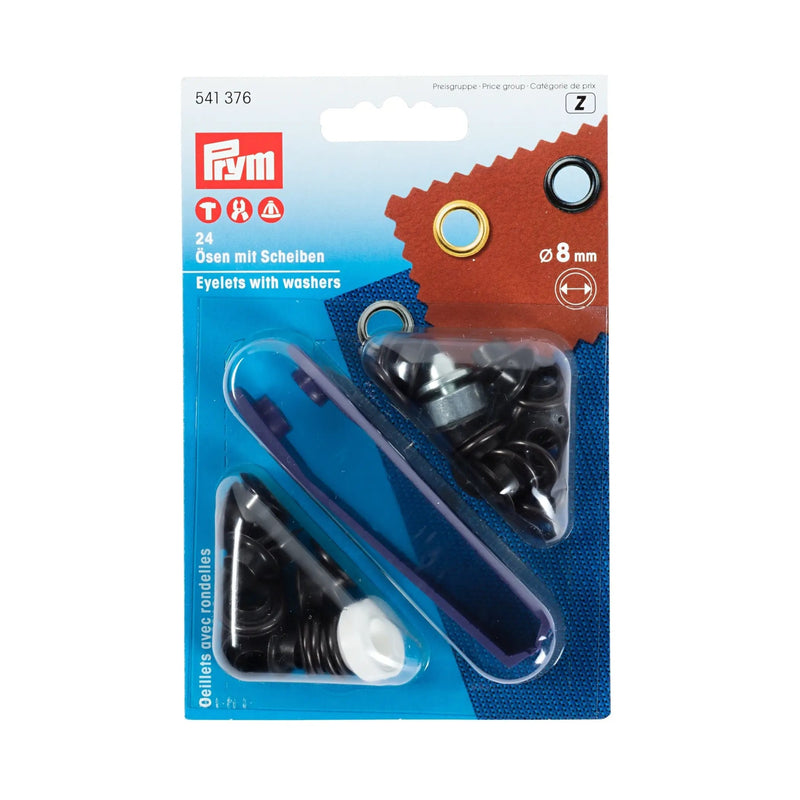 Load image into Gallery viewer, 541376|Prym Eyelets with washers 8 mm black oxidized with tools 24pc