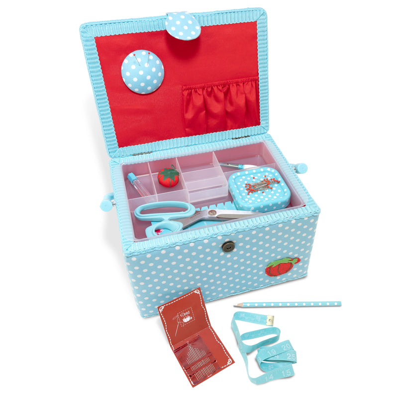 Load image into Gallery viewer, Z10458|Dritz Sewing Basket Kit, Aqua Dots, Large