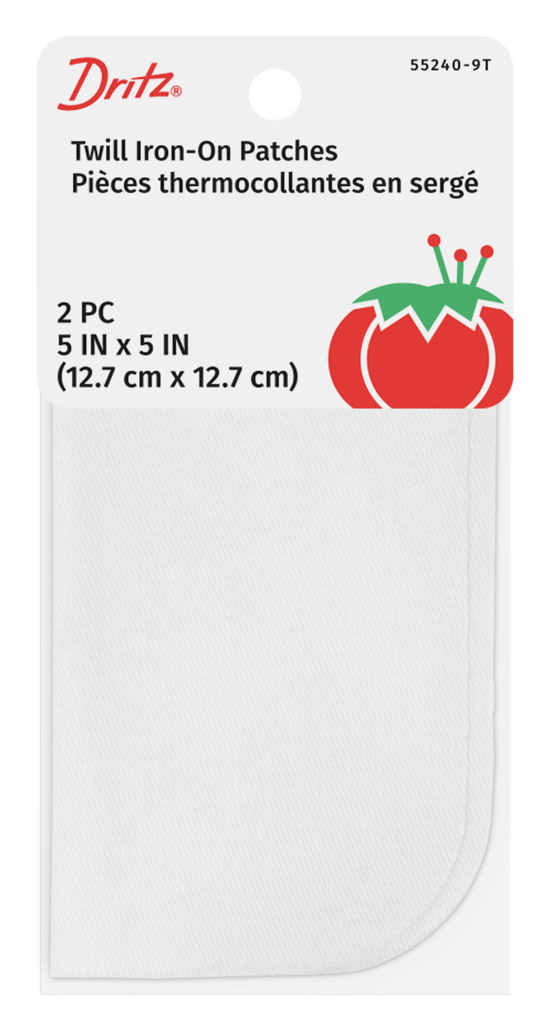 Cargue la imagen en el visor de la galería, 55240-9T|Dritz Twill Iron-On Patches, 5" x 5", 2 pc, White