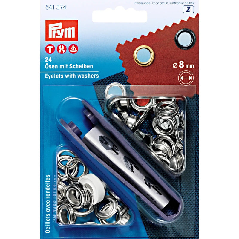 Load image into Gallery viewer, 541374|Prym Eyelets with washers 8 mm silver with tools 24pc