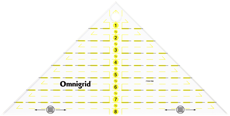Cargue la imagen en el visor de la galería, R98|Omnigrid Right Triangle Ruler, 8" Quarter-Square Triangles