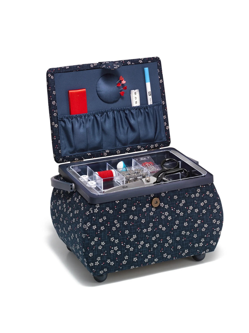 Load image into Gallery viewer, 612640|Prym Curved Sewing Basket, Large, Navy Floral