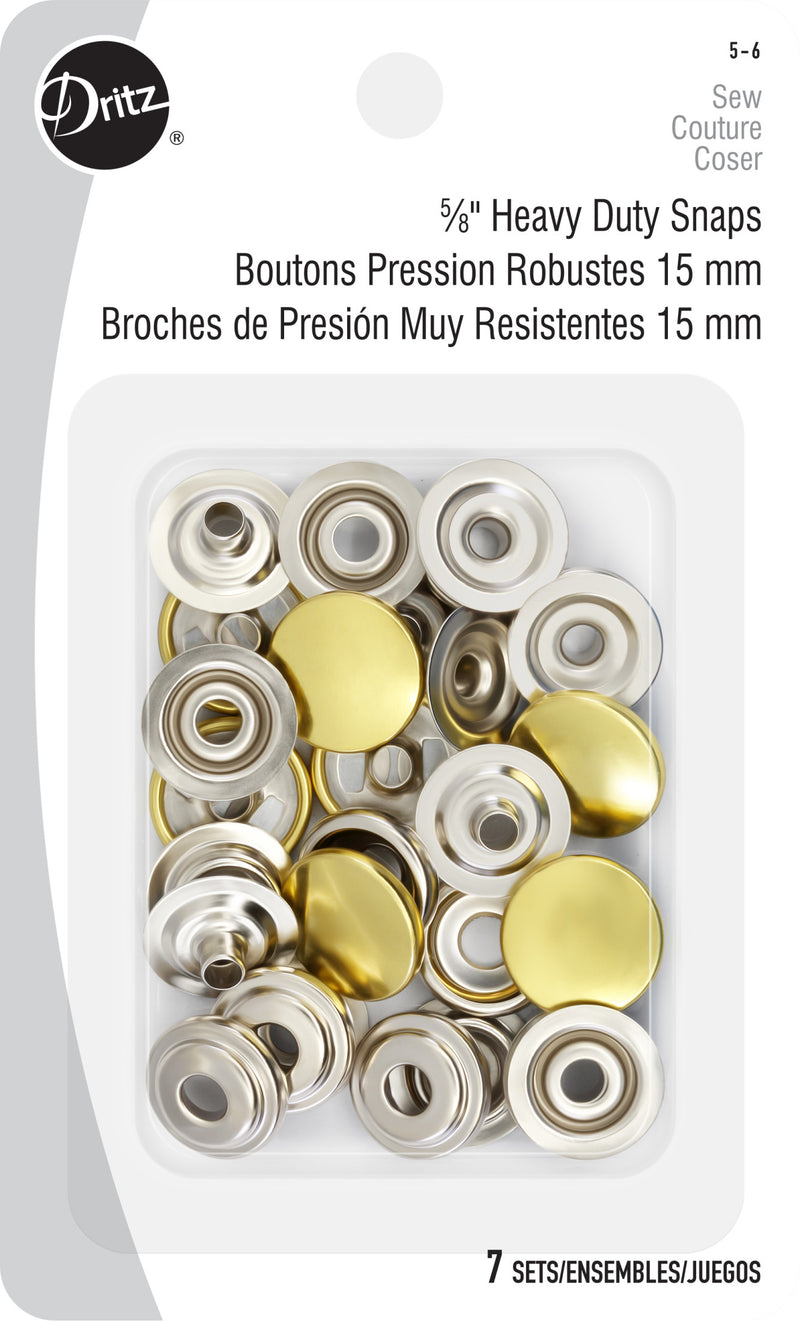 Cargue la imagen en el visor de la galería, 5-6|Dritz 5/8" Heavy Duty Snaps, 7 Sets, Gold