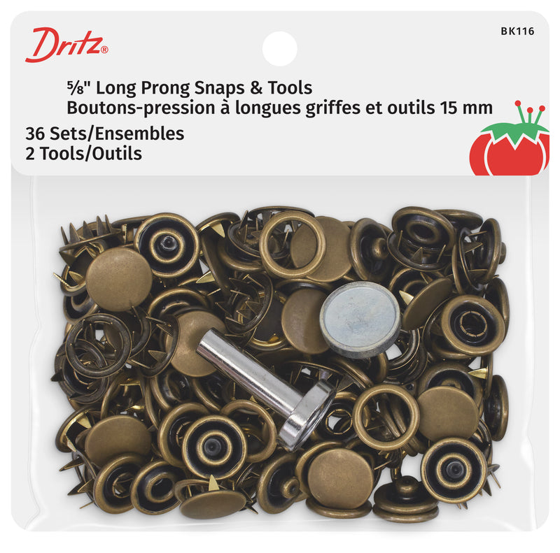 Cargue la imagen en el visor de la galería, BK116|Dritz 5∕8" Long Prong Snaps & Tools, 36 Sets, Antique brass