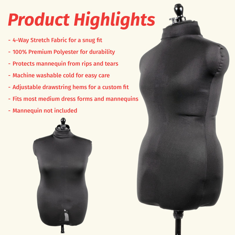 Load image into Gallery viewer, 653161|Dritz Dress Form Fabric Cover, Black, 4-Way Stretch 100% Polyester, Medium