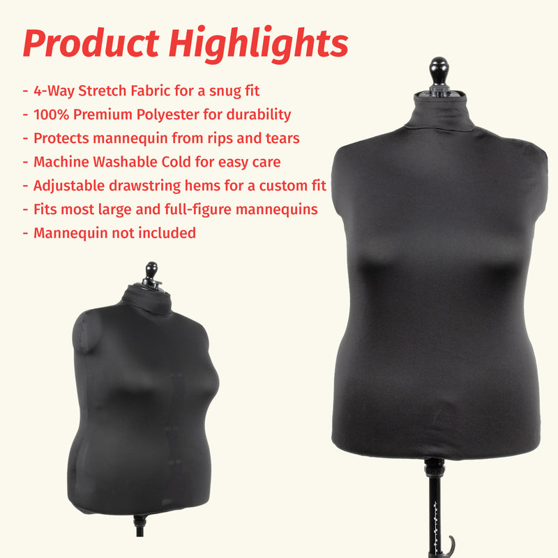 Load image into Gallery viewer, 653162|Dritz Dress Form Fabric Cover, Black, 4-Way Stretch 100% Polyester, Large