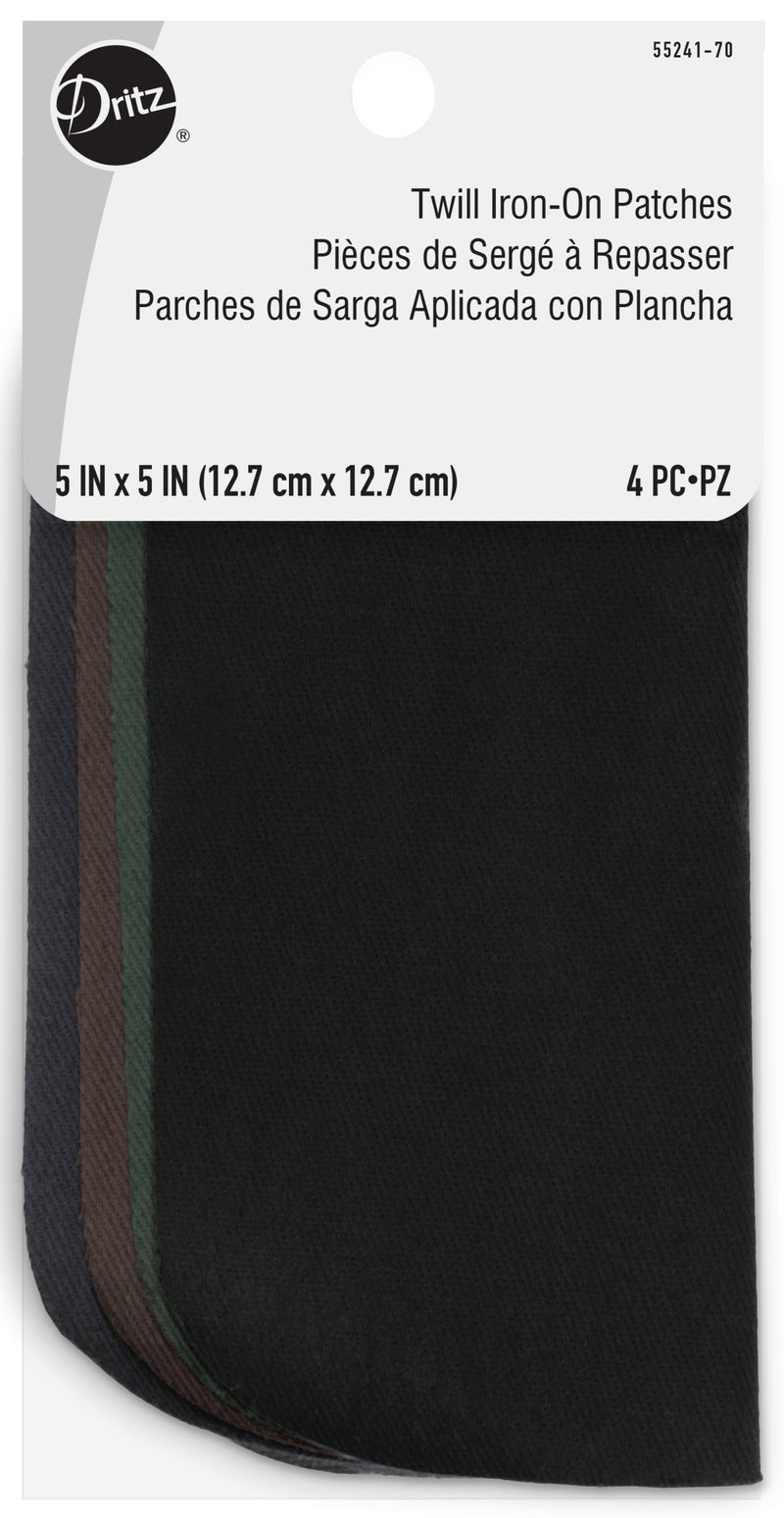 Load image into Gallery viewer, 55241-70|Dritz Twill Iron-On Patches, 5" x 5", 4 pc, Dark Assorted
