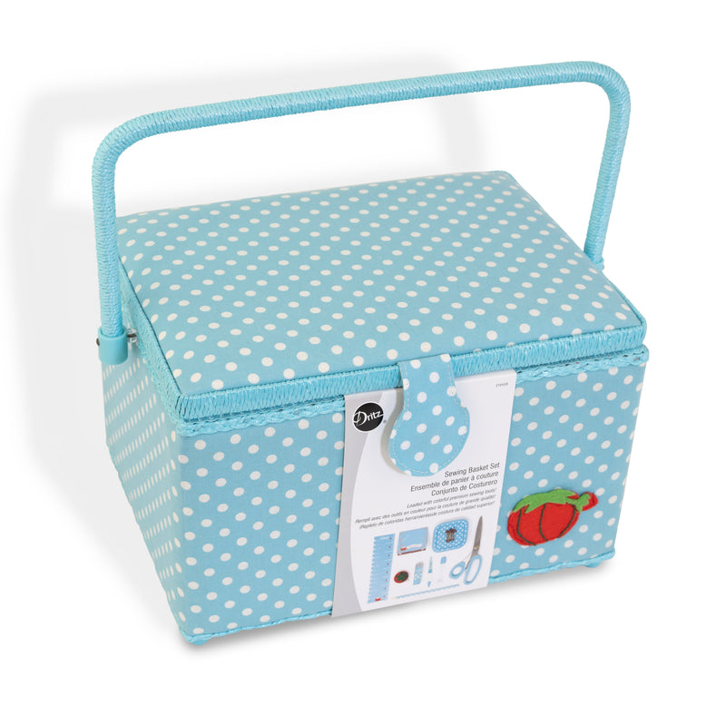 Load image into Gallery viewer, Z10458|Dritz Sewing Basket Kit, Aqua Dots, Large