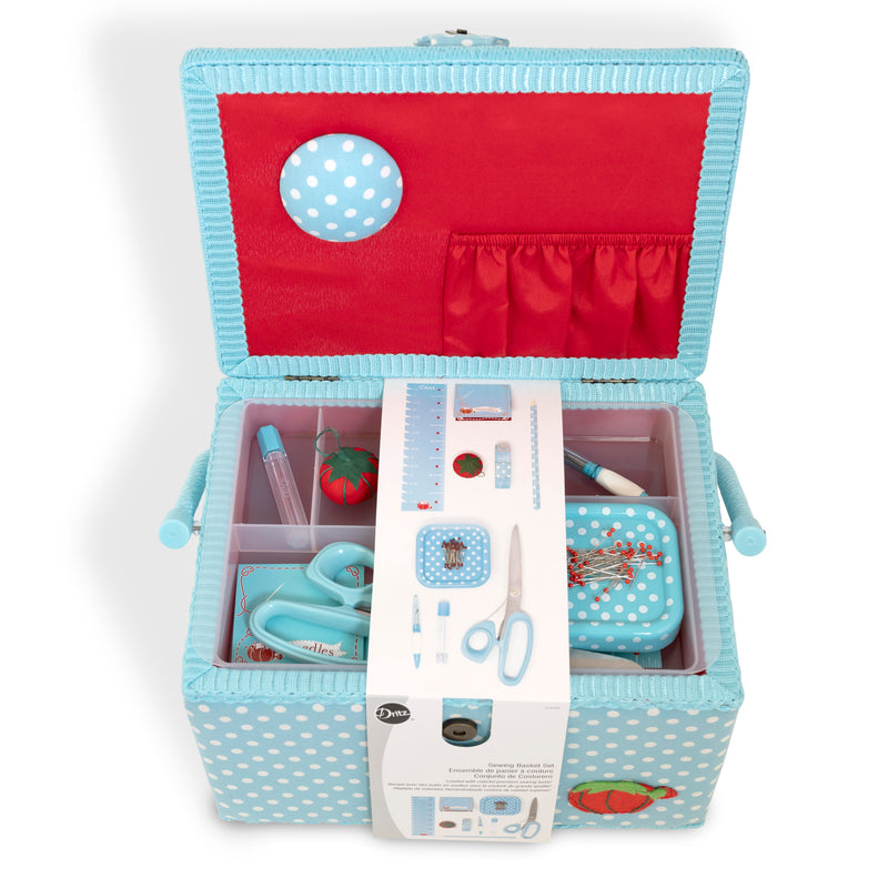 Load image into Gallery viewer, Z10458|Dritz Sewing Basket Kit, Aqua Dots, Large