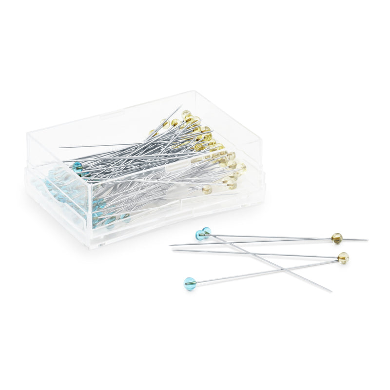 Load image into Gallery viewer, 3035|Dritz Crystal Glass Head Pins, Blue & Yellow, 100 pc, 1-7/8"
