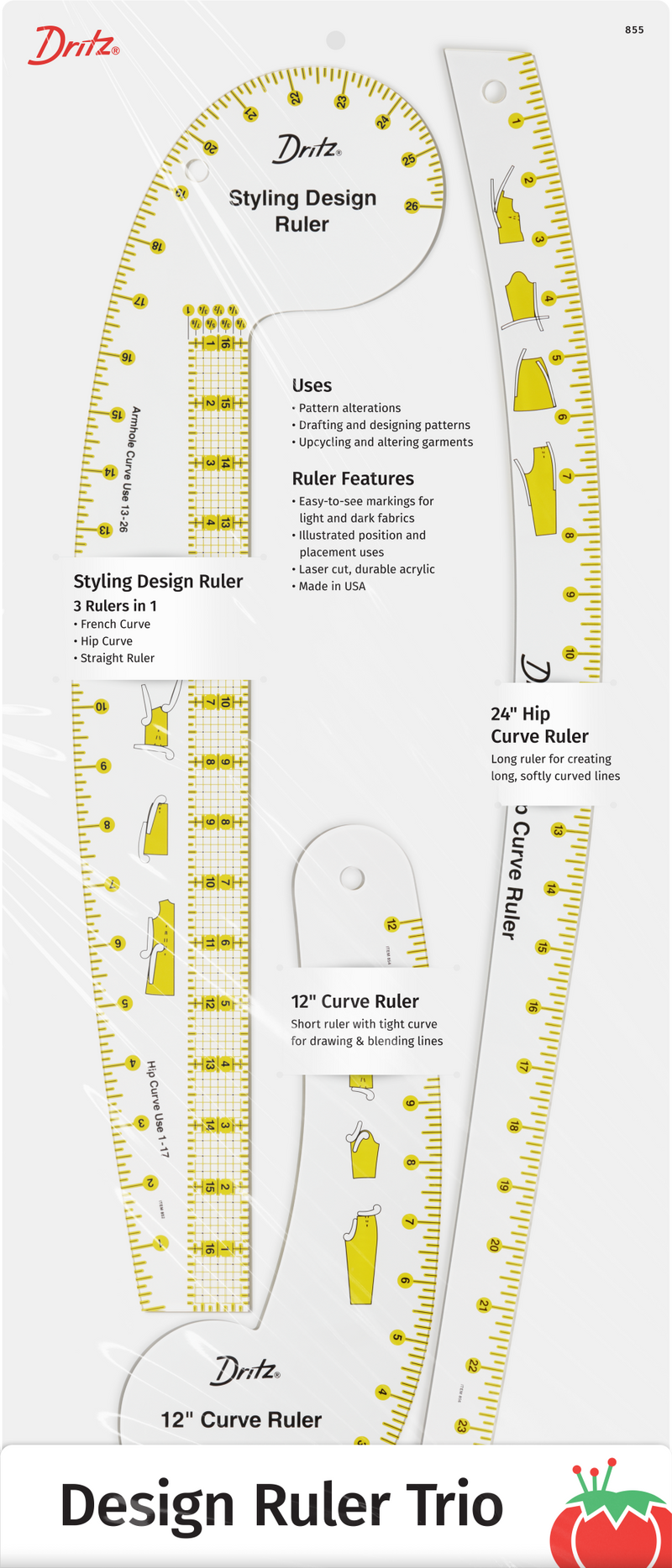 Load image into Gallery viewer, 855|Dritz Design Ruler Trio, 3 Sewing Rulers, Clear