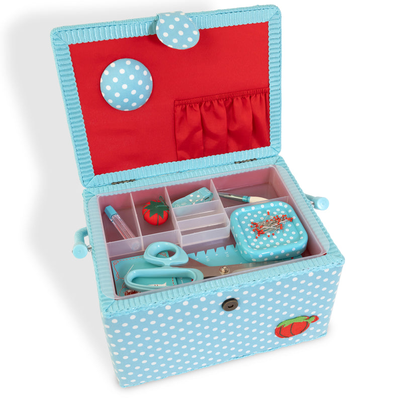 Load image into Gallery viewer, Z10458|Dritz Sewing Basket Kit, Aqua Dots, Large