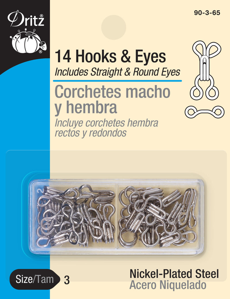 Load image into Gallery viewer, 90-3-65|Dritz Hooks & Eyes, 14 pc, Nickel, Size 3