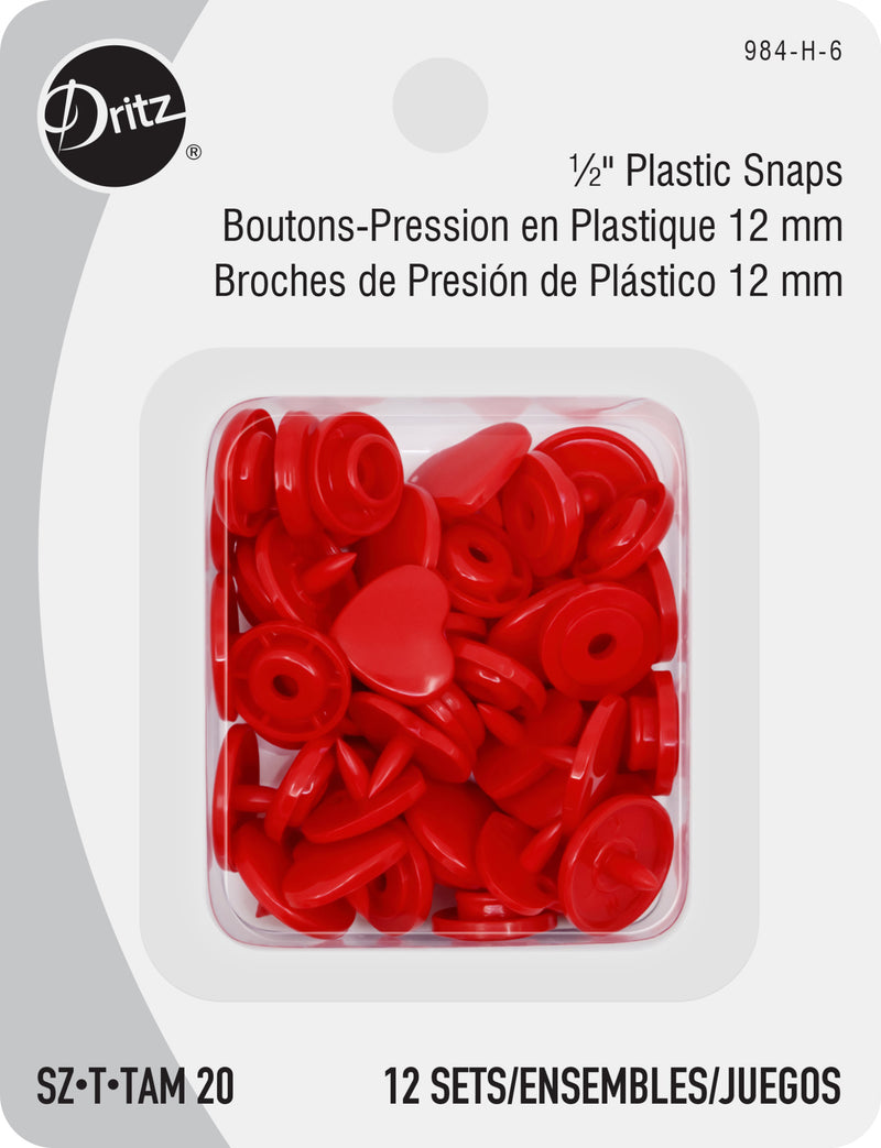 Cargue la imagen en el visor de la galería, 984-H-6|Dritz Plastic Color Heart Snaps, 12 Sets, Red