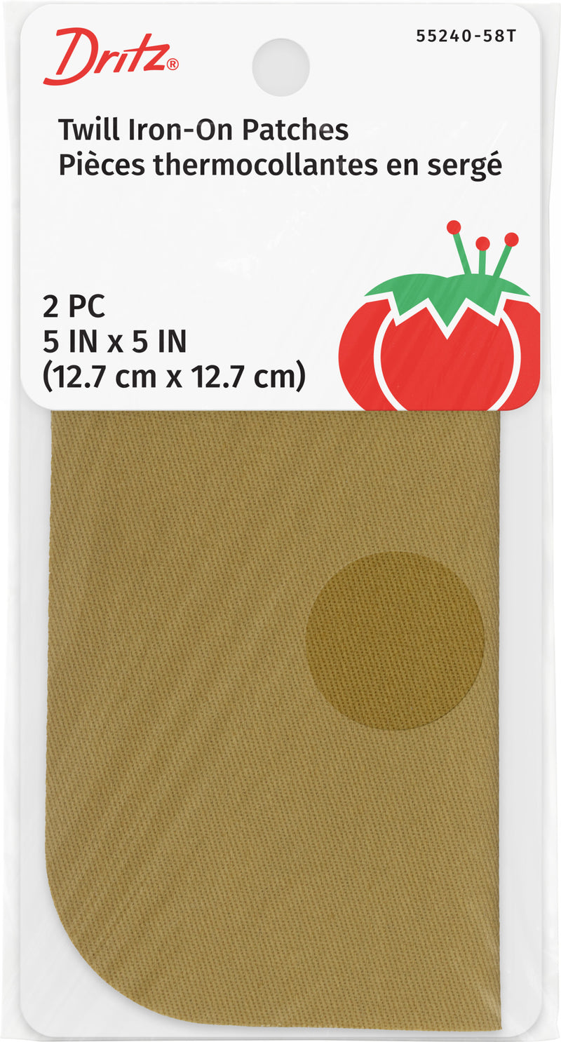 Cargue la imagen en el visor de la galería, 55240-58T|Dritz Twill Iron-On Patches, 5" x 5", 2 pc, Khaki