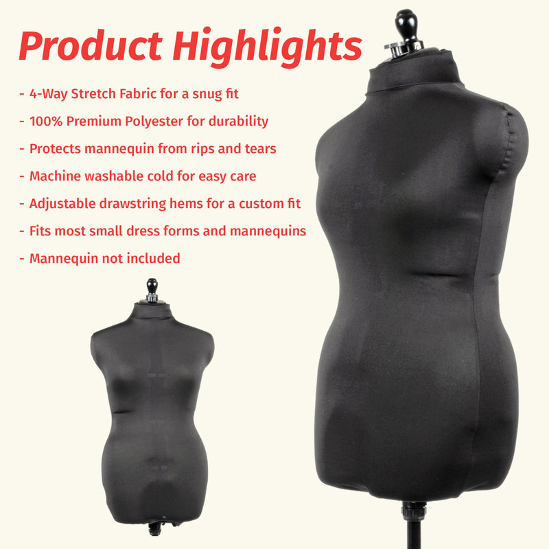 Load image into Gallery viewer, 653159|Dritz Dress Form Fabric Cover, Black, 4-Way Stretch 100% Polyester, Small
