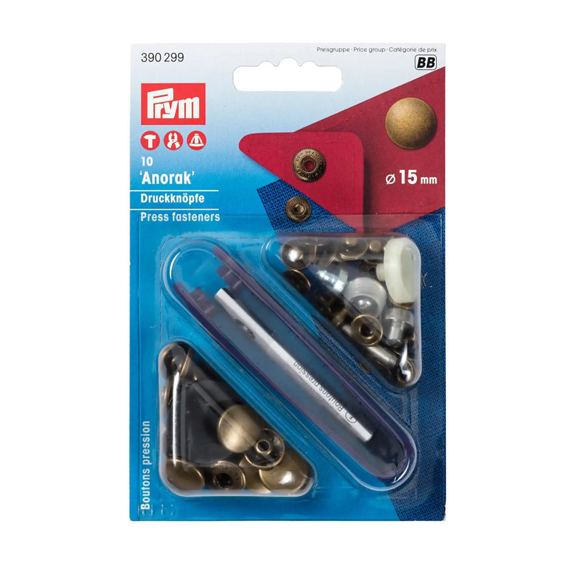 Cargue la imagen en el visor de la galería, 390299|Prym ANORAK 15 mm antique brass with tools 10pc