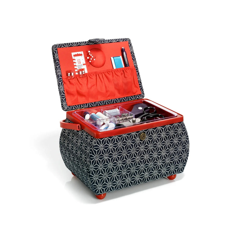 Load image into Gallery viewer, 612031|Prym Curved Sewing Basket, Large, Navy & Red Geometric