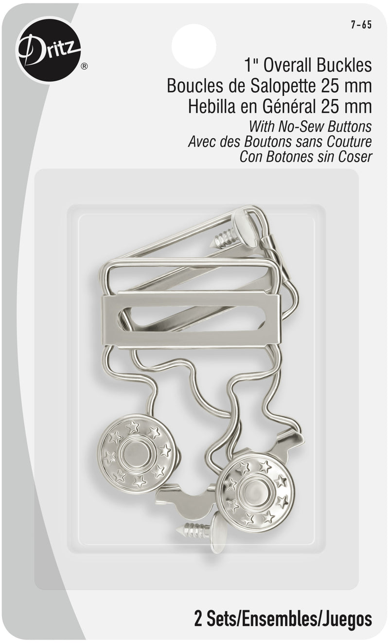 Cargue la imagen en el visor de la galería, 7-65|Dritz 1" Overall Buckles with No-Sew Buttons, Nickel, 2 pc