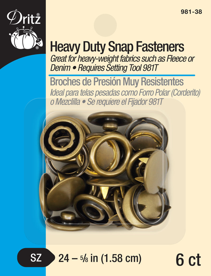 Cargue la imagen en el visor de la galería, 981-38|Dritz 5/8" Heavy Duty Snap Fasteners, 6 pc, Antique brass