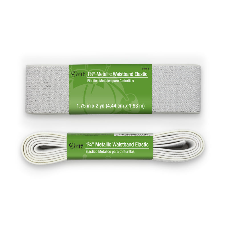 Load image into Gallery viewer, 9578S|Dritz 1-3/4" Metallic Waistband Elastic, Silver Metallic, 2 yd