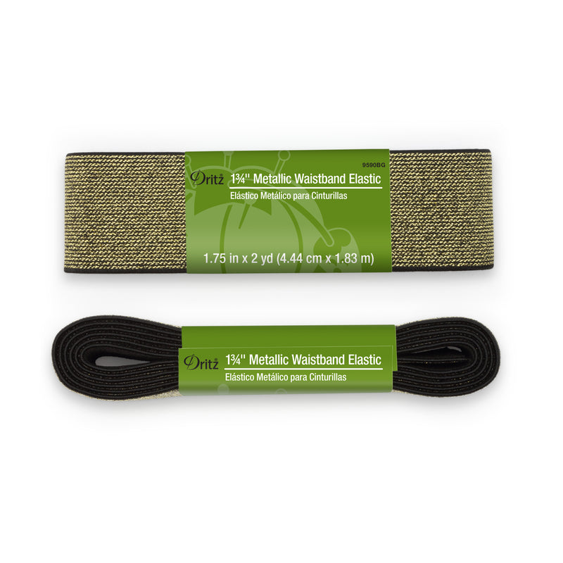Load image into Gallery viewer, 9590BG|Dritz 1-3/4" Metallic Waistband Elastic, Black & Gold Metallic, 2 yd