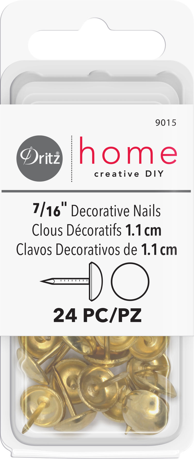Load image into Gallery viewer, 9015|Dritz 7/16" Smooth Decorative Nails, Brass, 24 pc