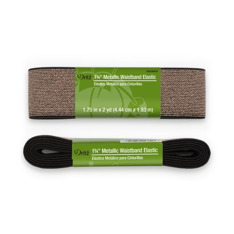 Load image into Gallery viewer, 9590BRG|Dritz 1-3/4" Metallic Waistband Elastic, Black & Rose Gold Metallic, 2 yd