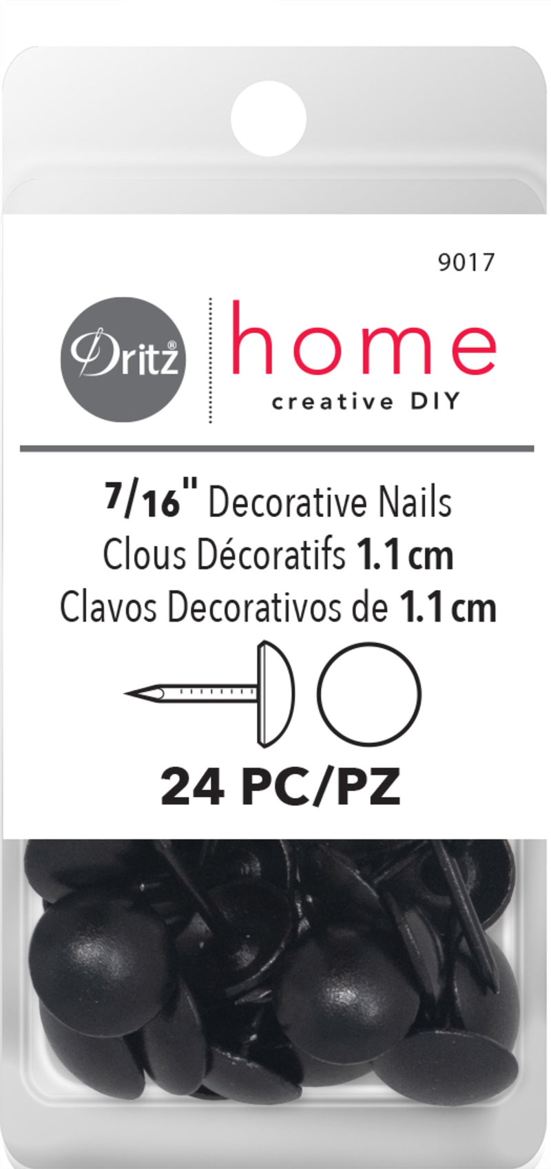 Load image into Gallery viewer, 9017|Dritz 7/16" Smooth Decorative Nails, Black, 24 pc