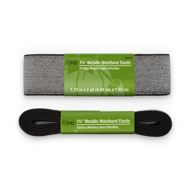 Load image into Gallery viewer, 9590BS|Dritz 1-3/4" Metallic Waistband Elastic, Black & Silver Metallic, 2 yd