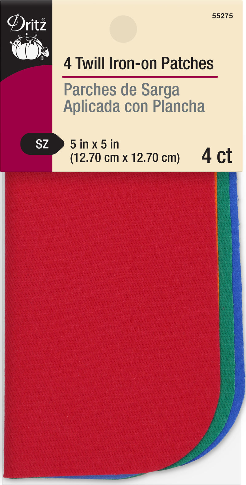 Load image into Gallery viewer, 55275|Dritz Twill Iron-On Patches, 5" x 5", 4 pc, Bright Assorted