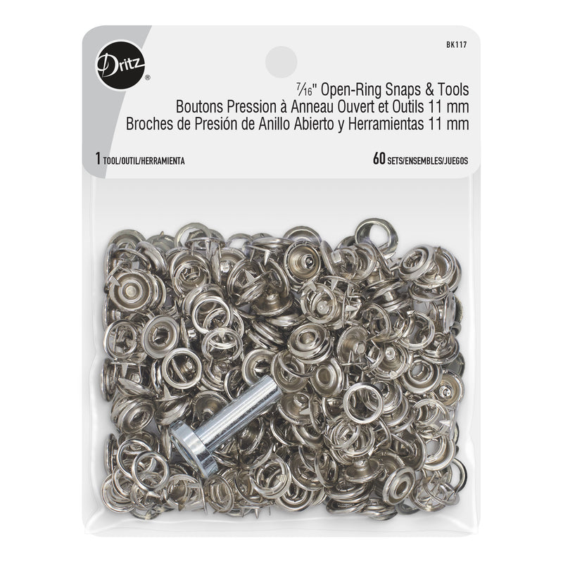 Cargue la imagen en el visor de la galería, BK117|Dritz 7∕16" Open-Ring Snaps & Tools, 60 Sets, Nickel