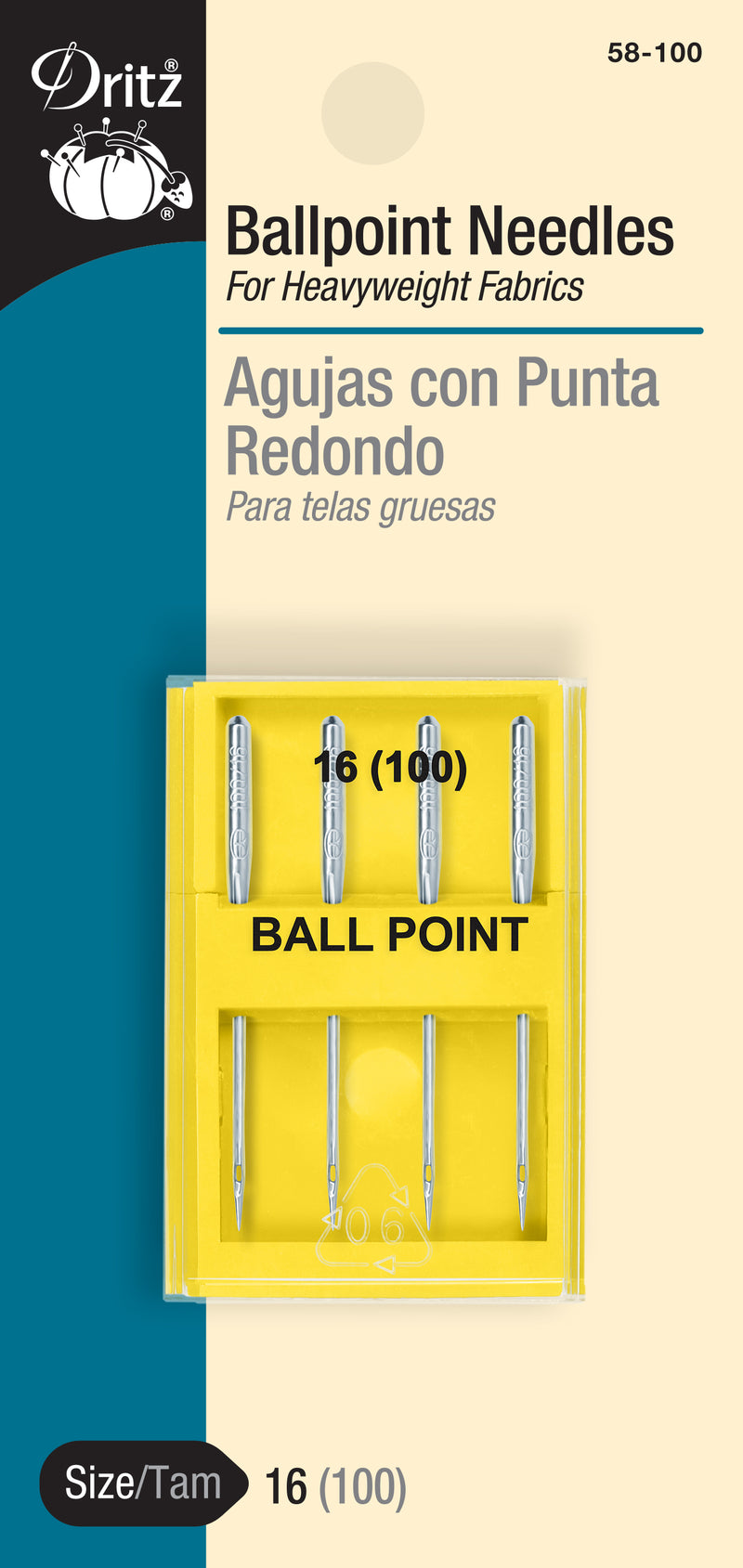 Load image into Gallery viewer, 58-100|Dritz Ballpoint Machine Needles, Size 16 (100), 4 pc