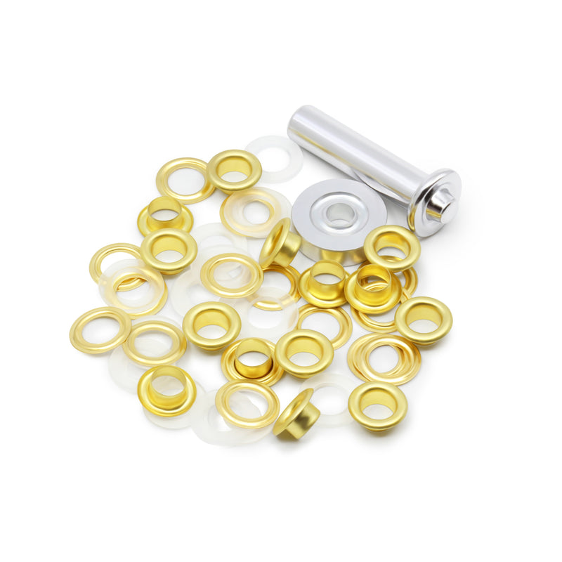 Load image into Gallery viewer, 730-37-T|Dritz 1/4" 2-Part Eyelets & Tools, 15 Sets, Matte Gold