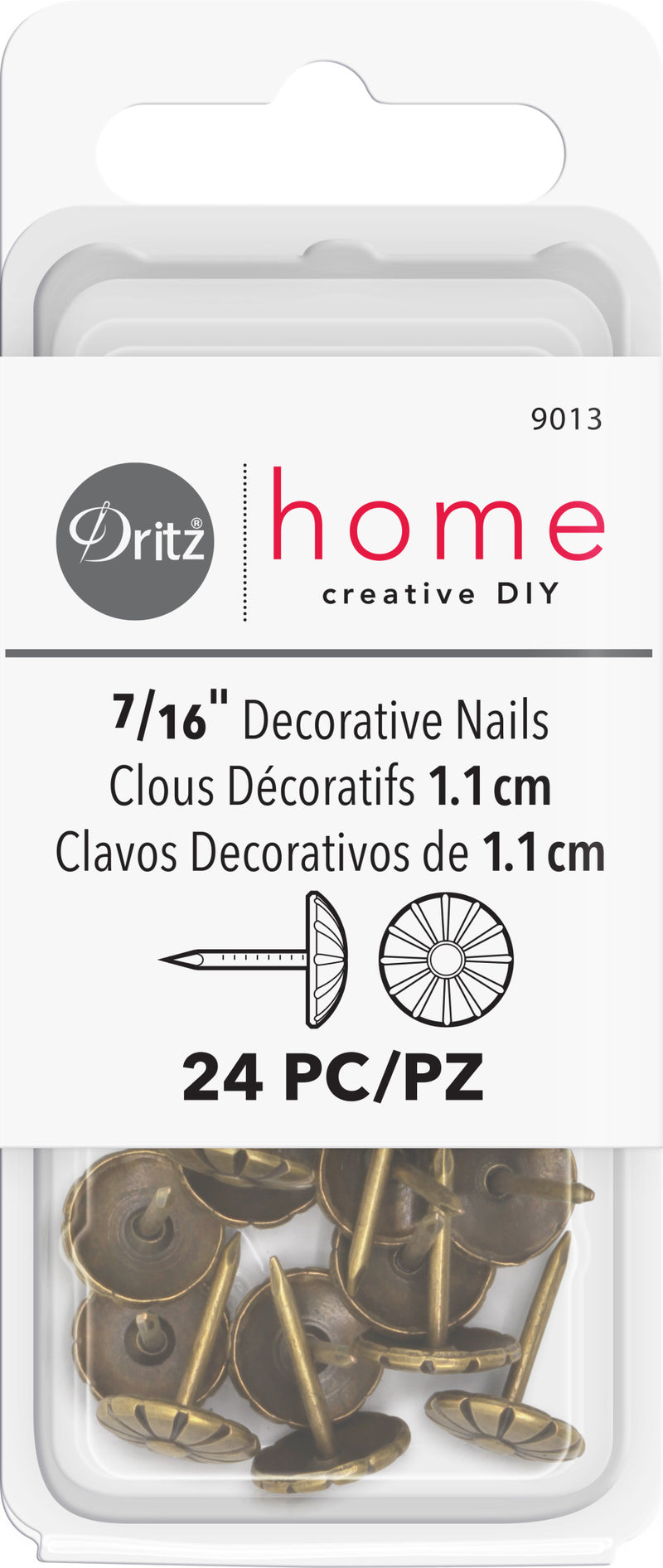 Cargue la imagen en el visor de la galería, 9013|Dritz 7/16" Decorative Daisy Nails, Antique Brass, 24 pc