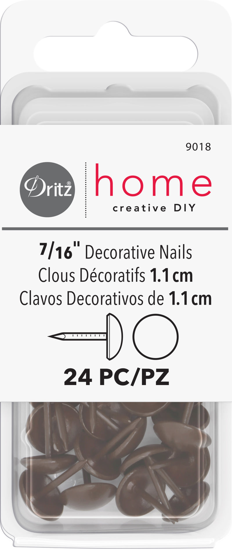 Load image into Gallery viewer, 9018|Dritz 7/16" Smooth Decorative Nails, Brown, 24 pc