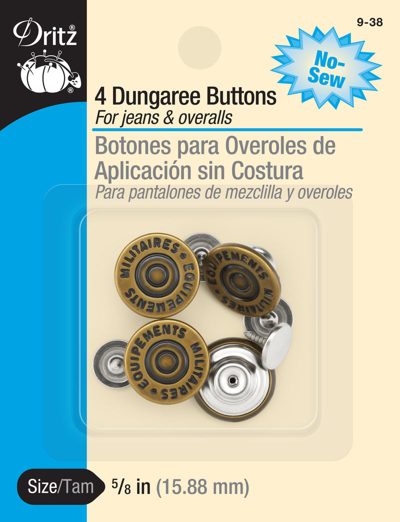 Load image into Gallery viewer, 9-38|Dritz 5/8" Dungaree Buttons, 4 pc, Antique brass