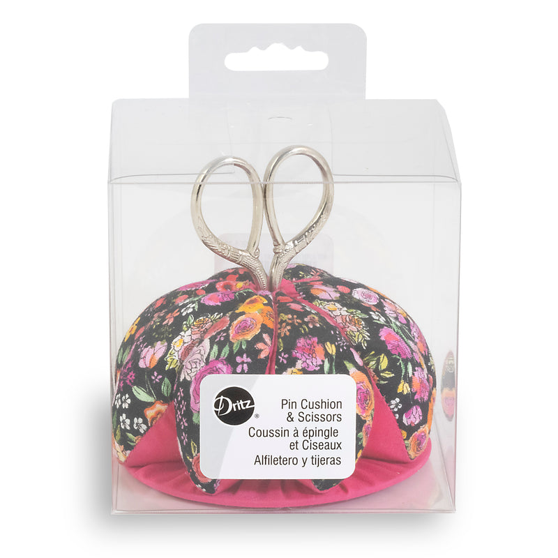 Load image into Gallery viewer, Z00268-22|Dritz Pin Cushion with Scissors, Black Floral