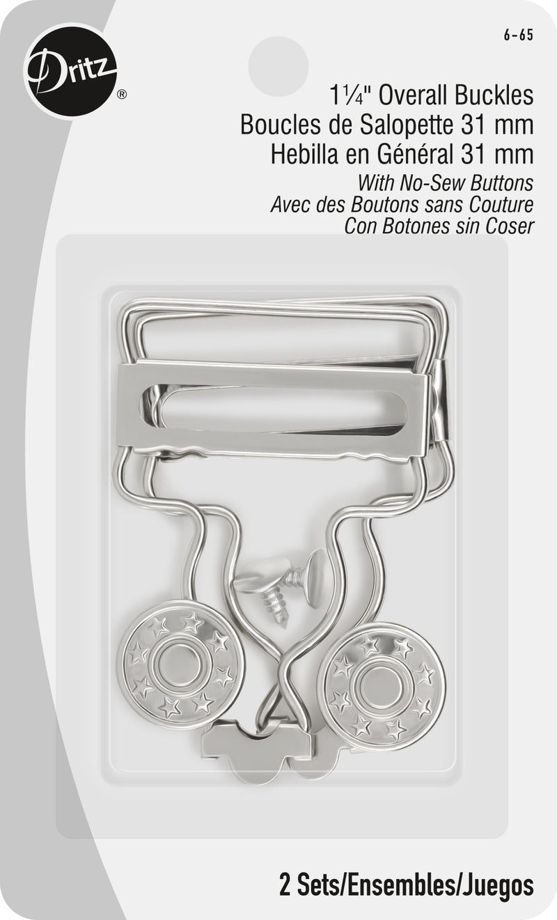 Cargue la imagen en el visor de la galería, 6-65|Dritz 1-1/4" Overall Buckles with No-Sew Buttons, Nickel, 2 pc